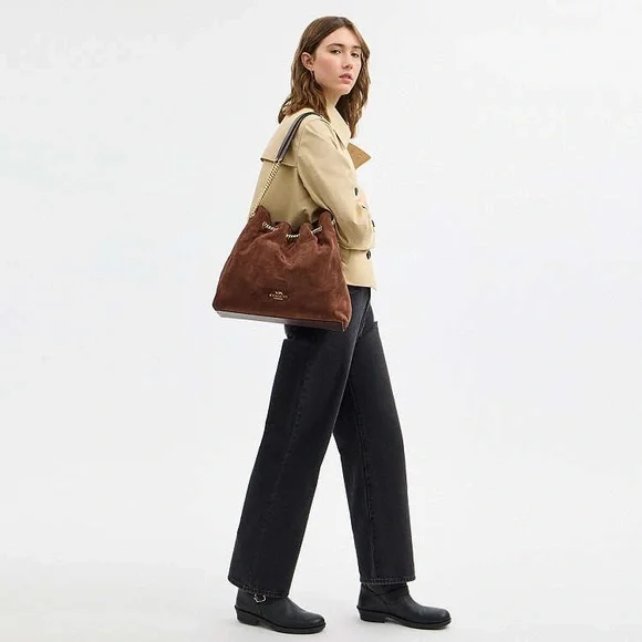 Coach NWT Honey Brown Suede Evelyn Large Shoulder Bag - Picture 7 of 13